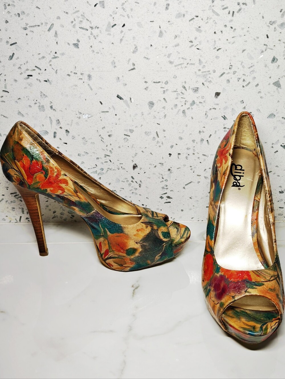 Vintage 90s floral stiletto platform pumps heels size 9 5 inch tropical